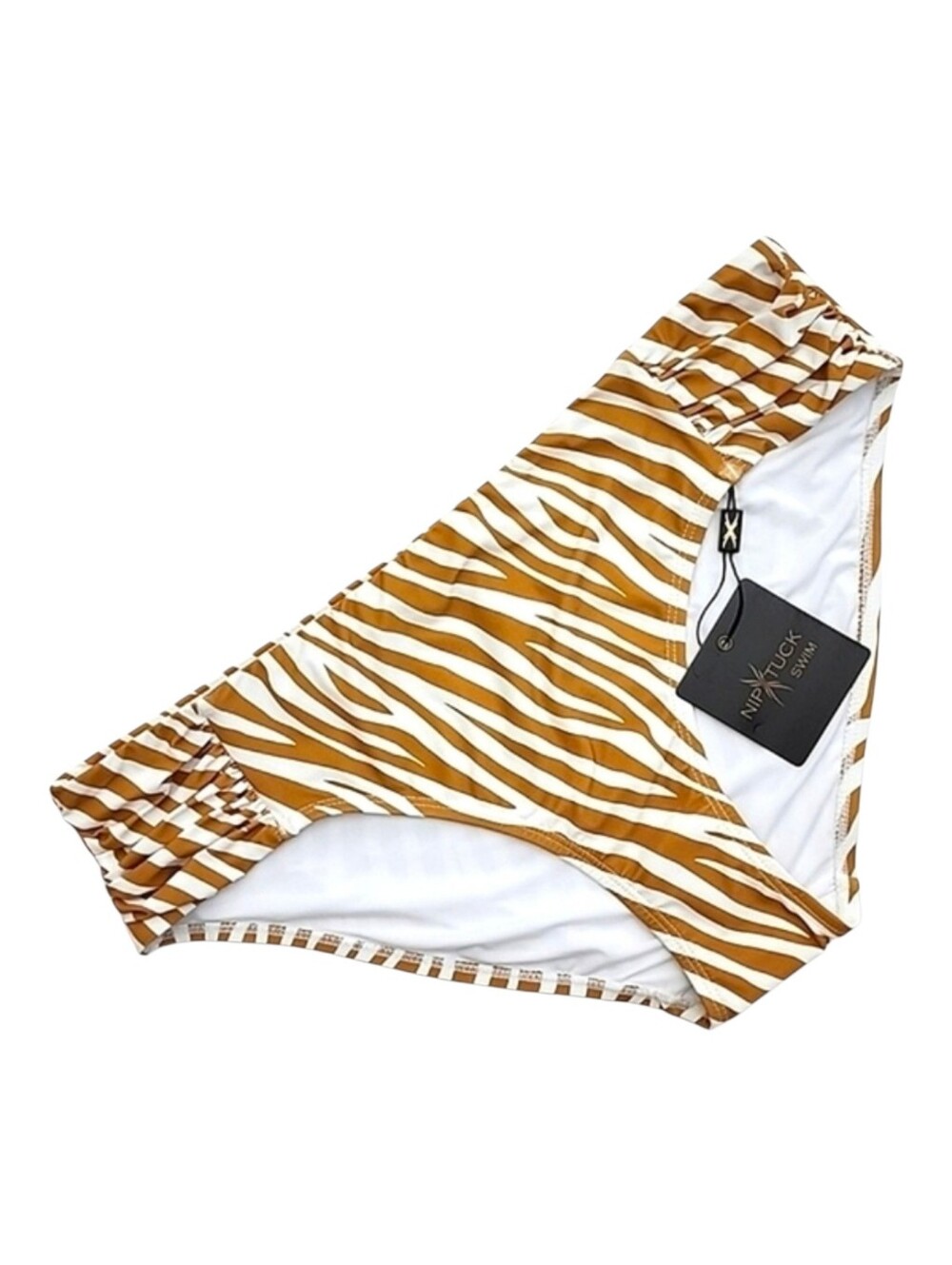 Niptuck Swim Natural Tan Zebra Print Bikini Bottom Gathered Hip Detail Sz 12
